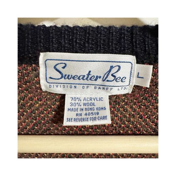 Sweater Bee Women Large Cardigan Icelandic Multicolored Button Down 80s Wool - Picture 5 of 5